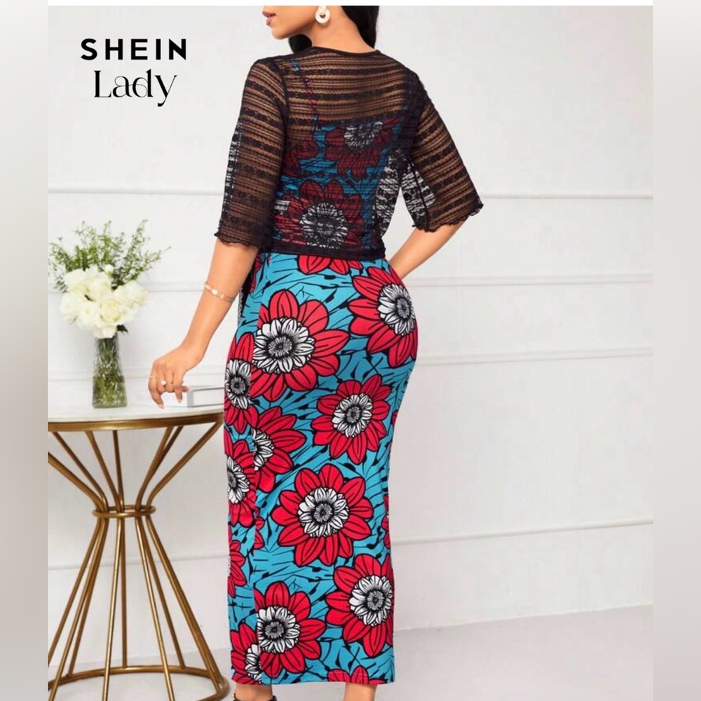 SHEIN Black and Blue Floral Dress - Picture 2 of 3